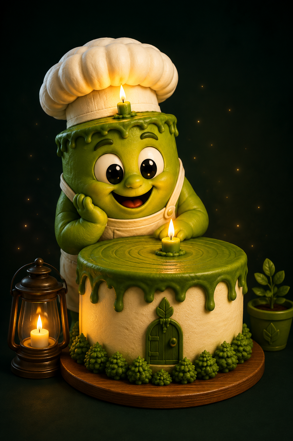 Green Candle Cake keeping the candle lit